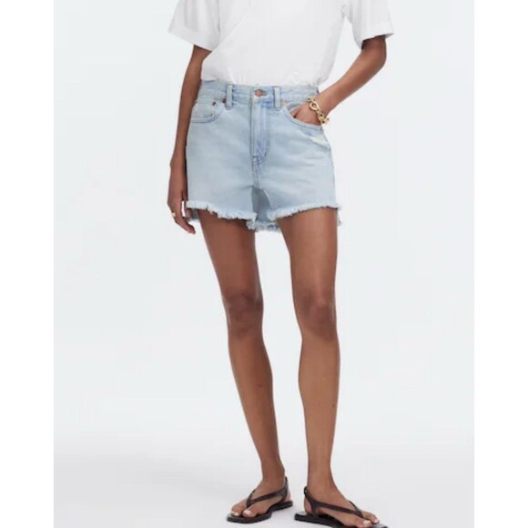 MADEWELL Denim Shorts Women 32 Relaxed Mid-Length Step-Hem Cut-Off NO714 NWT - Picture 1 of 6